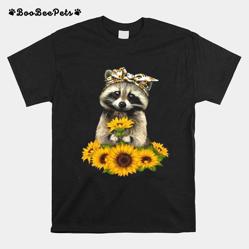 Racoon With Sunflower Floral Bandana T-Shirt