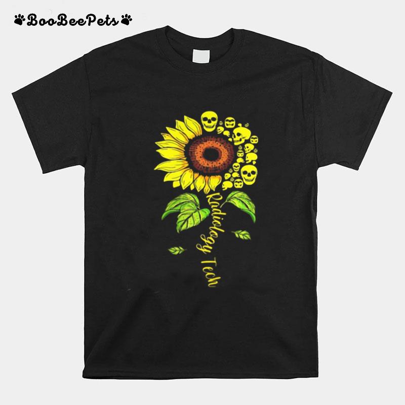 Radiology Tech Floral Sunflower Flower Skulls T-Shirt