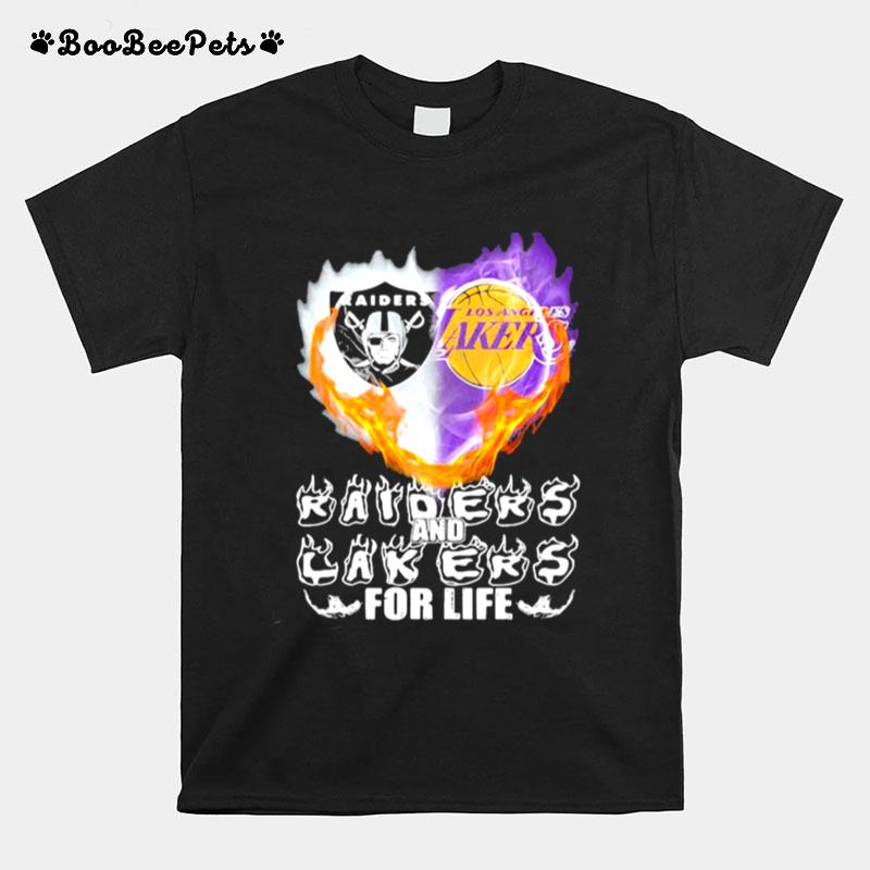 Raiders And Los Angeles Lakers For Life Logo Team Football In My Heart T-Shirt