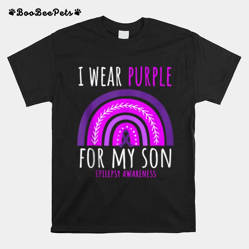 Rainbow Mom Dad I Wear Purple For My Son Epilepsy Awareness T-Shirt