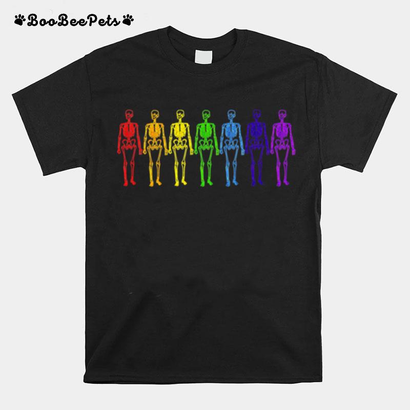 Rainbow Skeletons Day Of The Dead Halloween T-Shirt