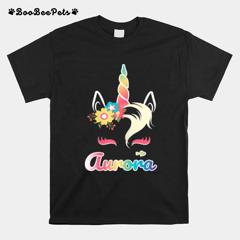 Rainbow Unicorn Aurora Apparel Custom Name For Girls T-Shirt