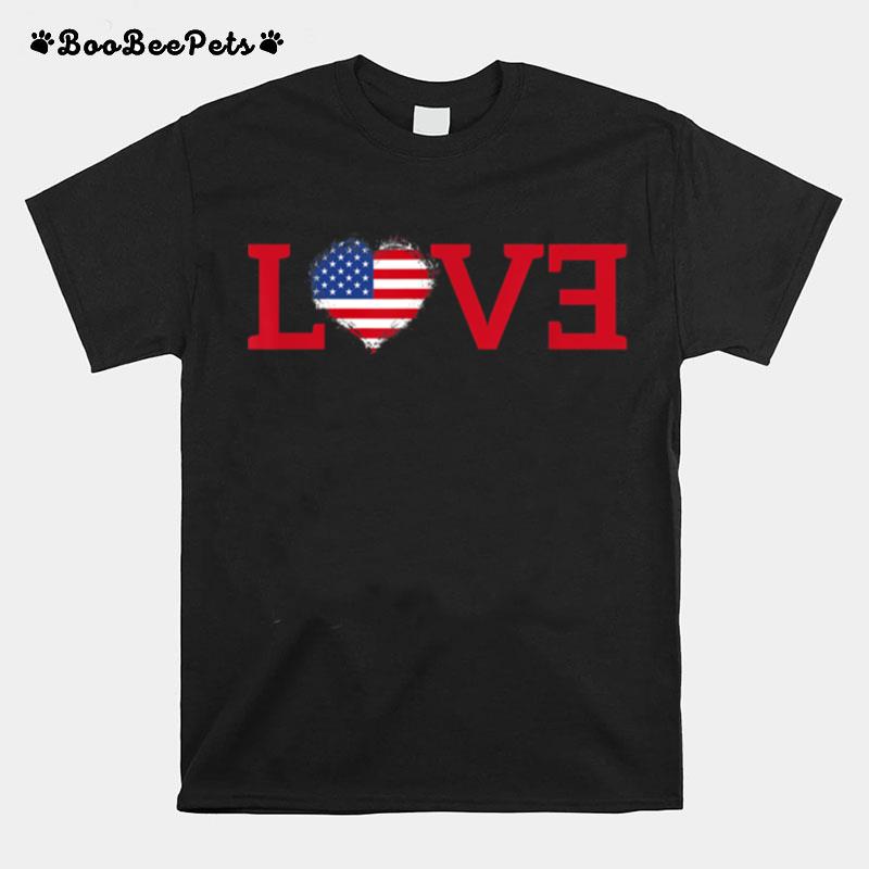 Red Love Cute American Flag Heart Usa Gift 4Th Of July T B0B4Zfh37C T-Shirt