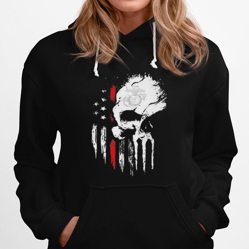 Red Marine Skull American Flag Independence Day Hoodie