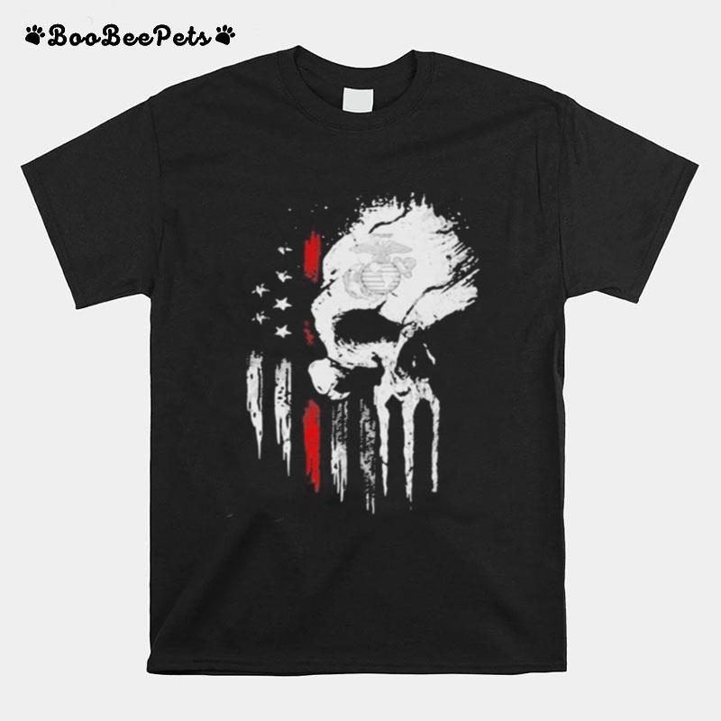 Red Marine Skull American Flag Independence Day T-Shirt