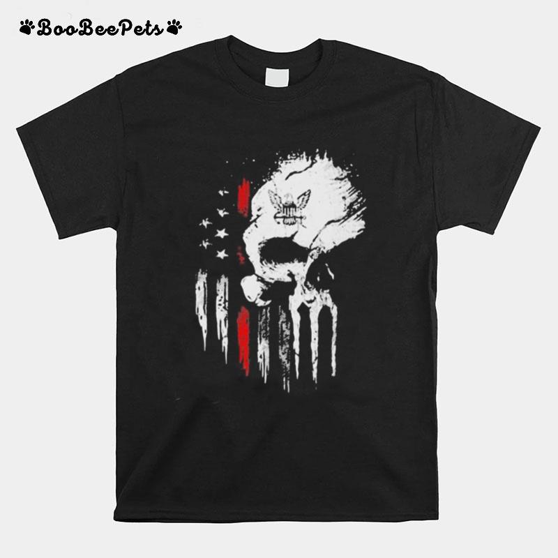 Red Navy Skull American Flag Independence Day T-Shirt