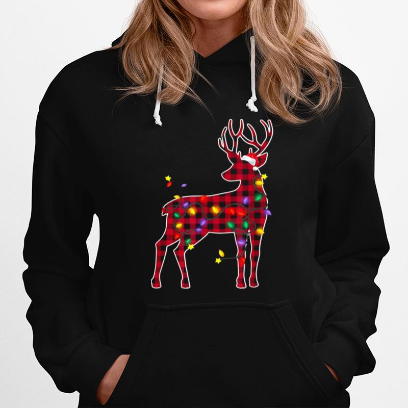 Red Plaid Buffalo Deer Christmas Pajamas Xmas Lights Hoodie
