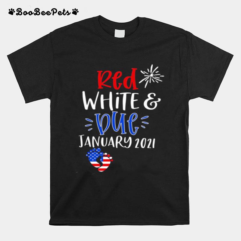 Red White Due Pregnancy Announcement Cute 4Th Of July Pregnancy T-Shirt