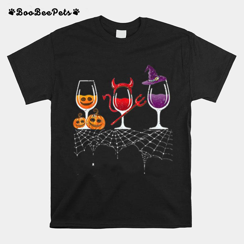 Red Wine Glass Pumpkin Devil Witch Halloween T-Shirt