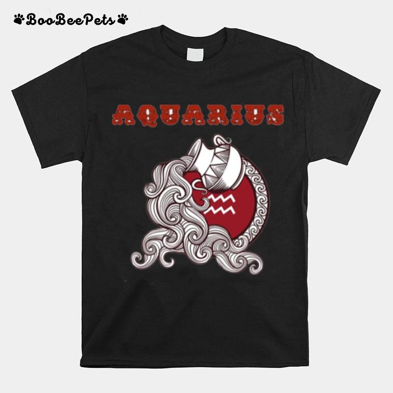 Red Zodiac Sign Aquarius T-Shirt