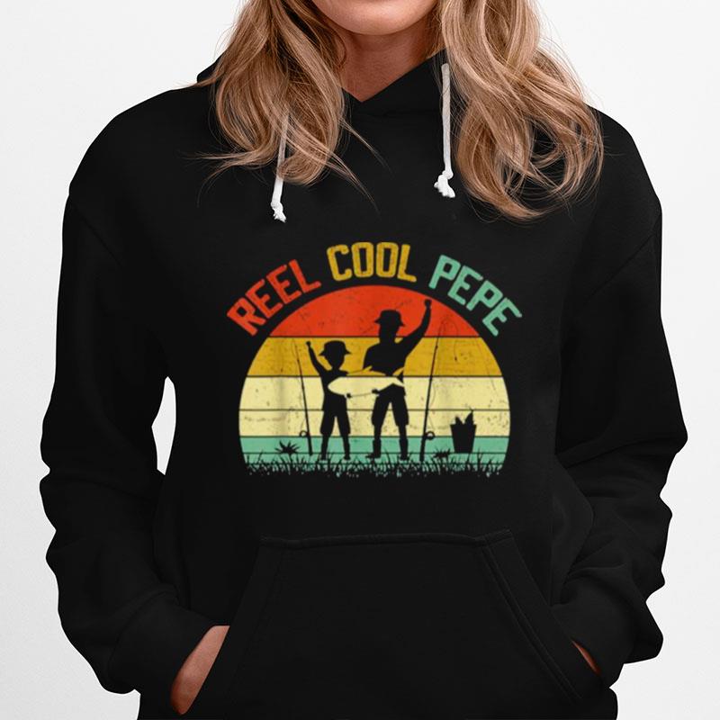 Reel Cool Pepe Vintage Fisherman Fathers Day Hoodie