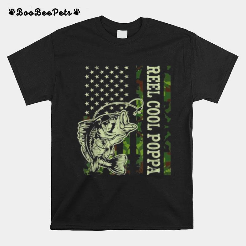 Reel Cool Poppa Camouflage Fish American Flag T-Shirt