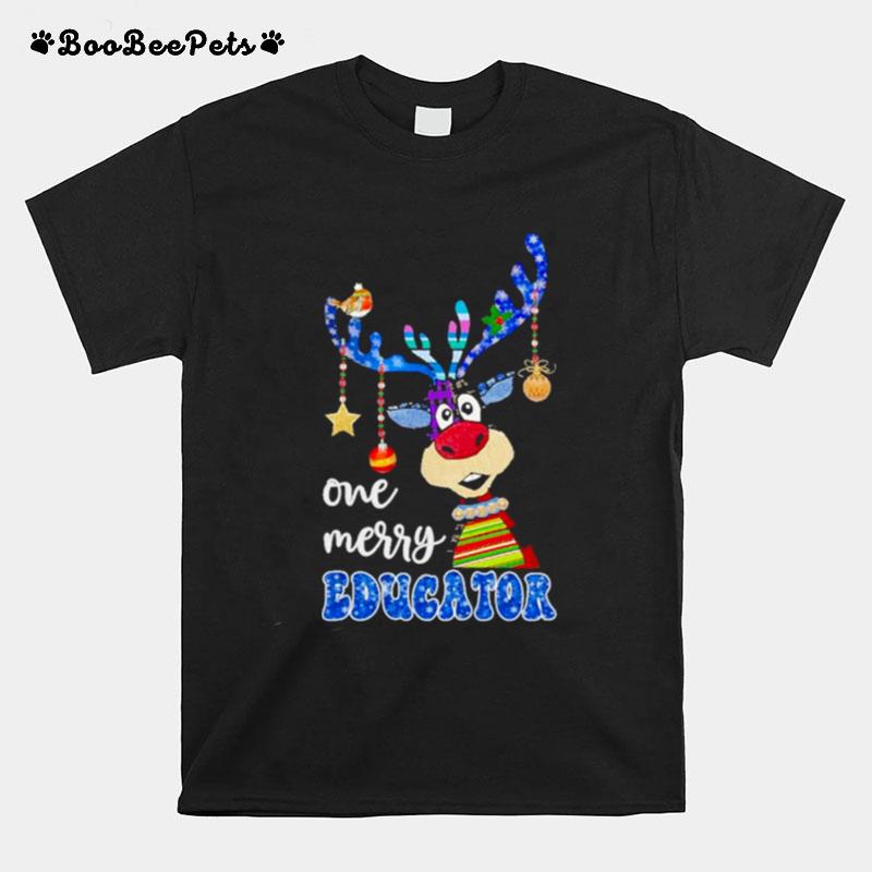 Reindeer Bauble One Merry Educator Merry Christmas 2022 T-Shirt