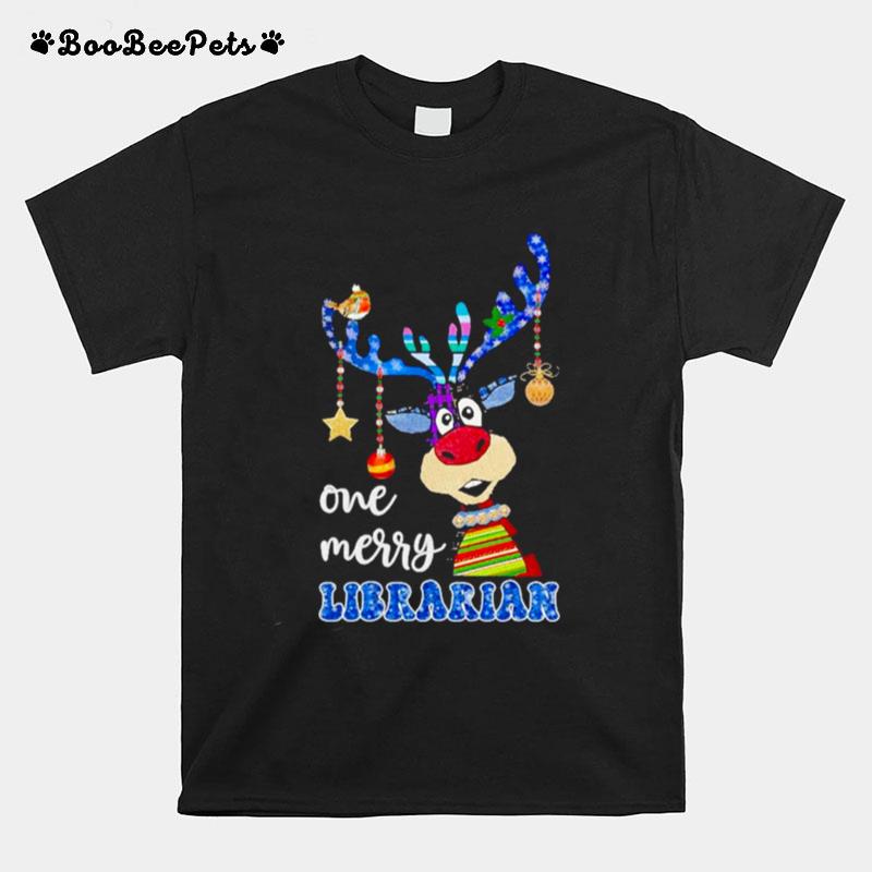 Reindeer Bauble One Merry Librarian Merry Christmas 2022 T-Shirt