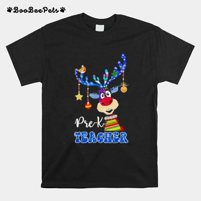 Reindeer Bauble Pre K Teacher Merry Christmas 2022 T-Shirt