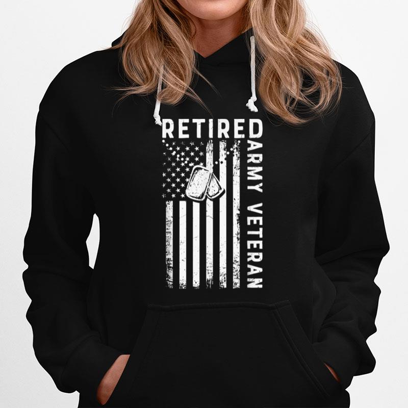 Retired Army Veteran Dog Tags U.S. Flag T B09Znwr622 Hoodie