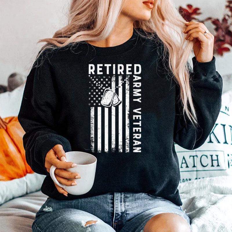 Retired Army Veteran Dog Tags U.S. Flag T B09Znwr622 Sweater