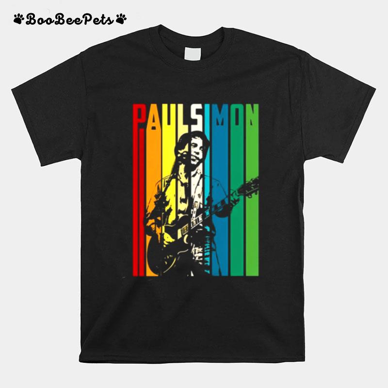 Retro Colored Paul Simon Playing Guitar T-Shirt