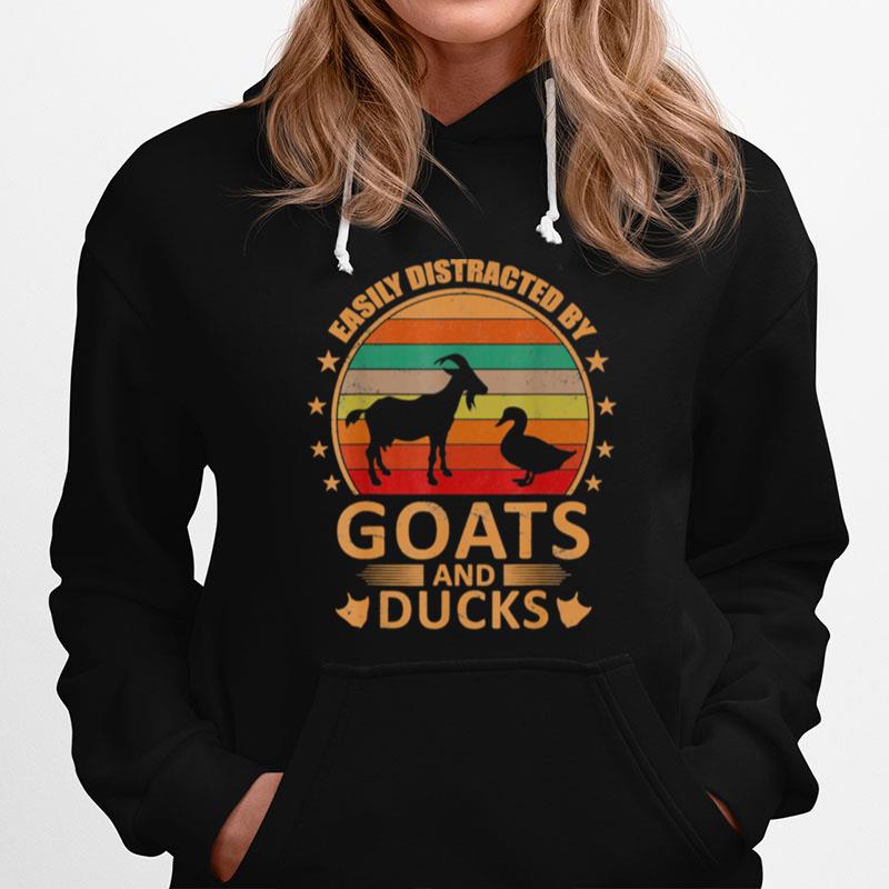 Retro Farmer Farm Easily Distracted By Goats Ducks Hoodie