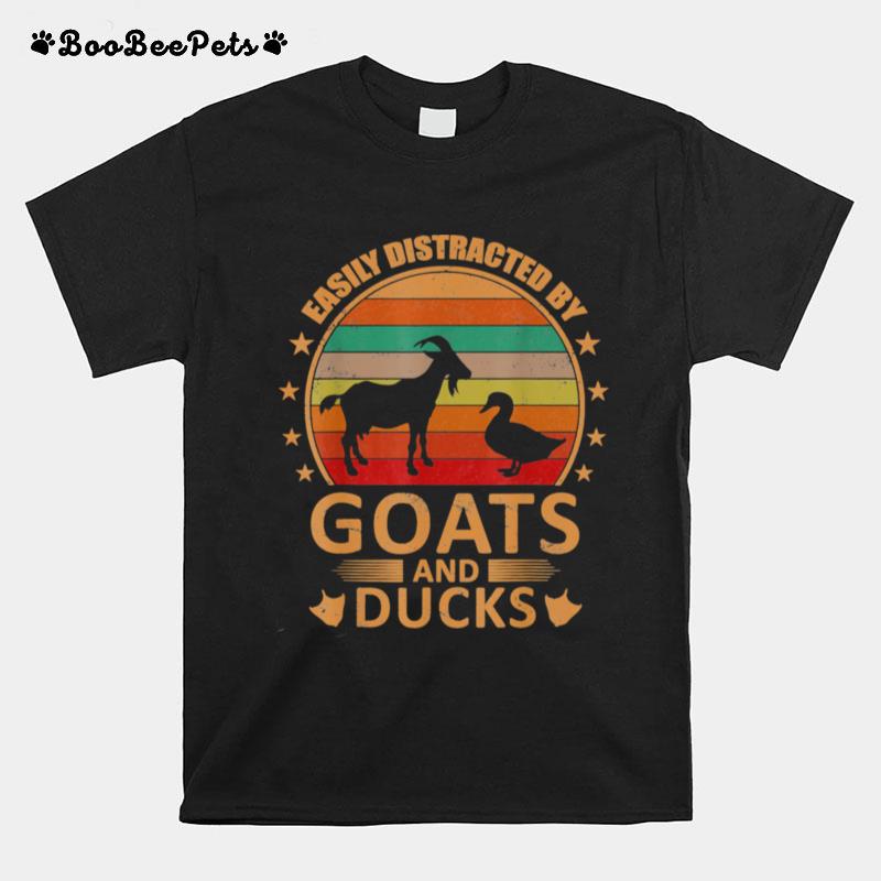 Retro Farmer Farm Easily Distracted By Goats Ducks T-Shirt