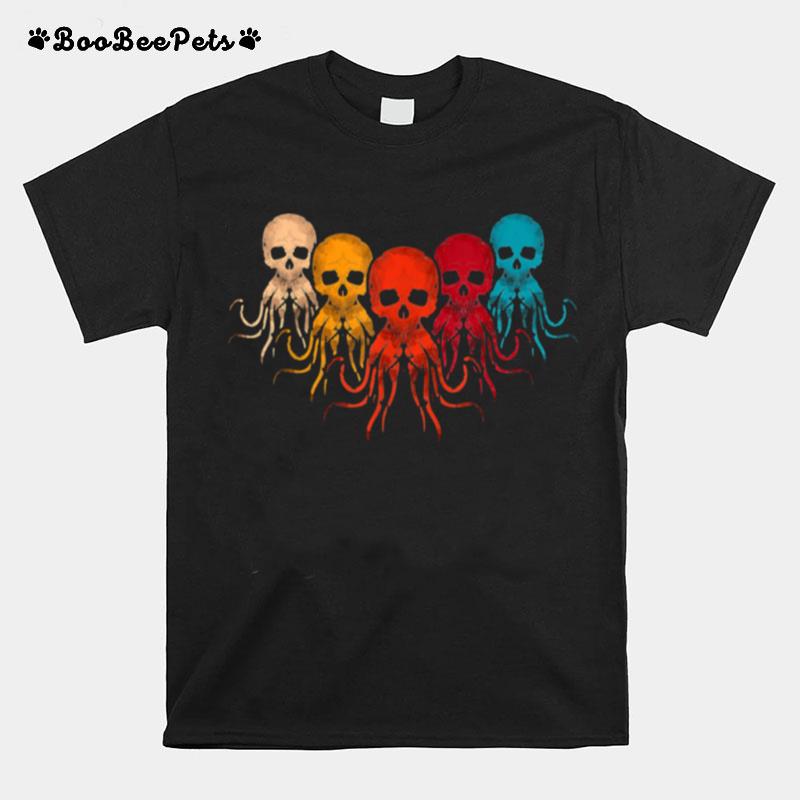 Retro Ocean Animal Aquarist Kraken Pirate Skull Octopus T-Shirt