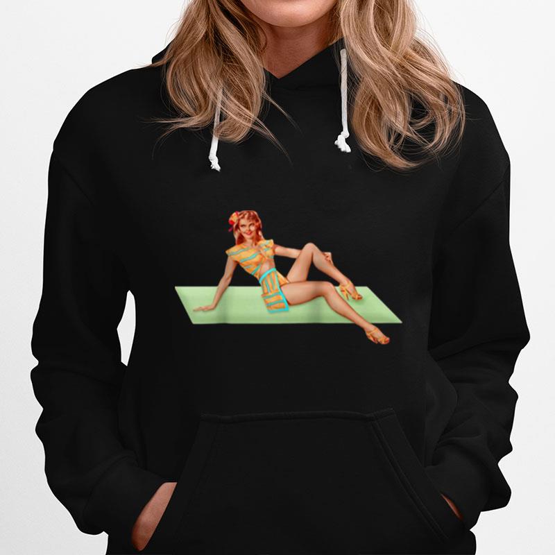 Retro Pin Up Girl Americana In Green Blond Hoodie