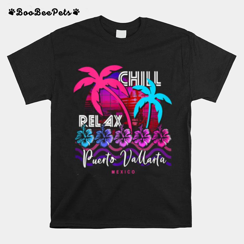 Retro Puerto Vallarta Mexico Vaporwave Aesthetic Beach 80S T-Shirt