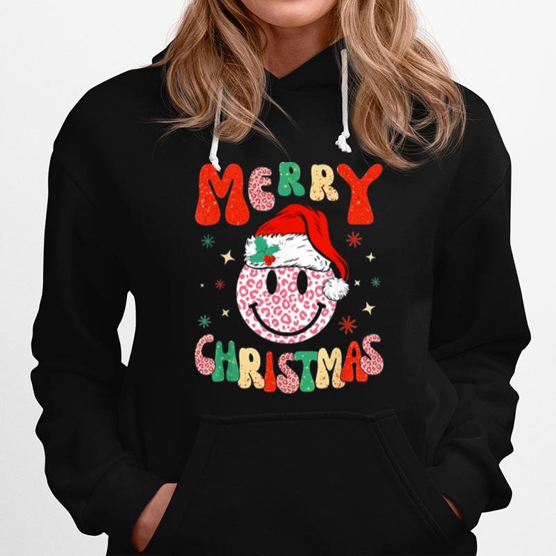 Retro Santa Hat Leopard Smile Face Christmas Hoodie