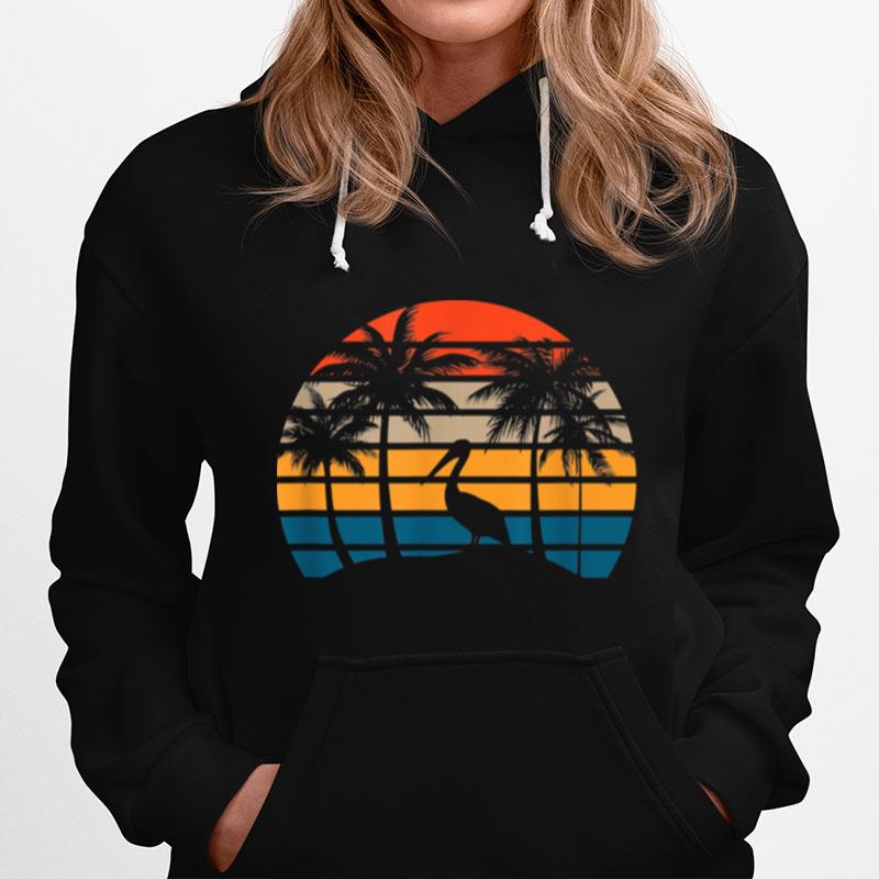 Retro Sunset Pelican Vintage Beach Bird With Palm Trees Hoodie