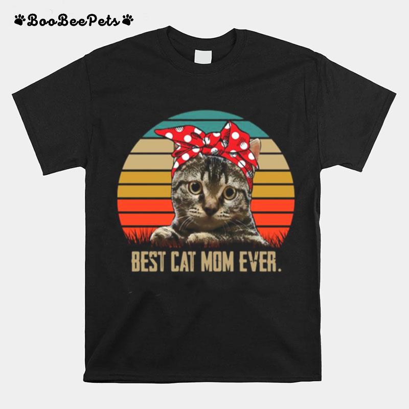 Retro Sunset With Best Cat Mom Ever T-Shirt