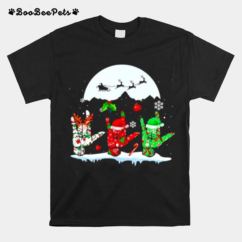 Sign Language Light Cchristmas Reindeer Santa Hat Asl T-Shirt