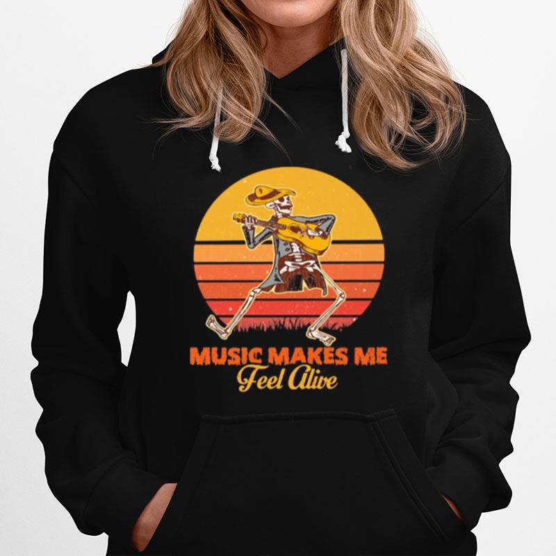 Skeleton Play Guitar Music Makes Me Feel Alive Vintage Retro Hoodie