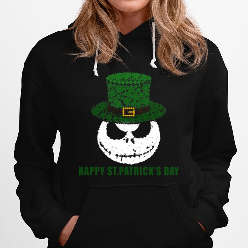 Skellington Head Irish Four Leaf Clover Nightmare Before Christmas Happy St Patricks Day Hoodie