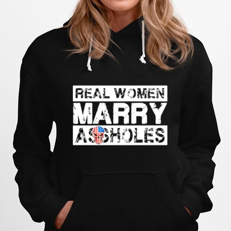 Skull American Flag Real Woman Marry Assholes Hoodie