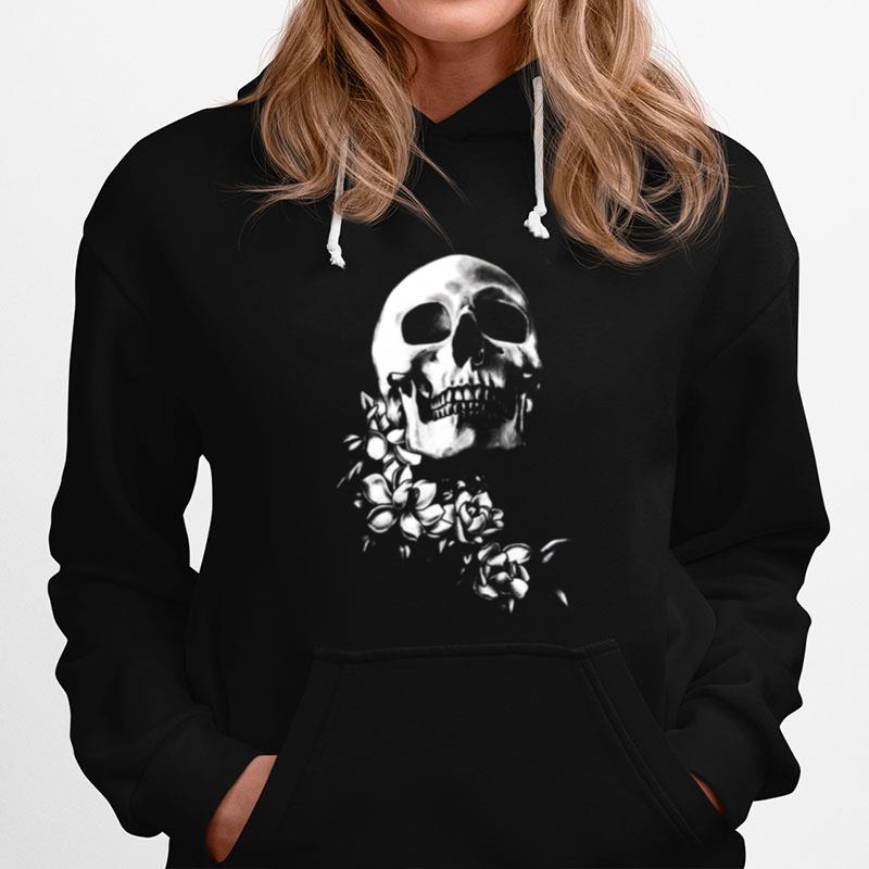 Skull And Magnolia Flowers Bw Day Of The Dead Hoodie