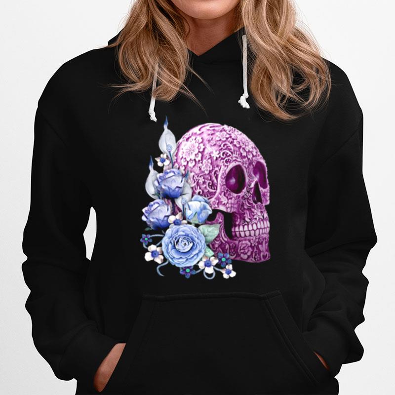 Skull Day Of The Dead Blue Flowers Hoodie