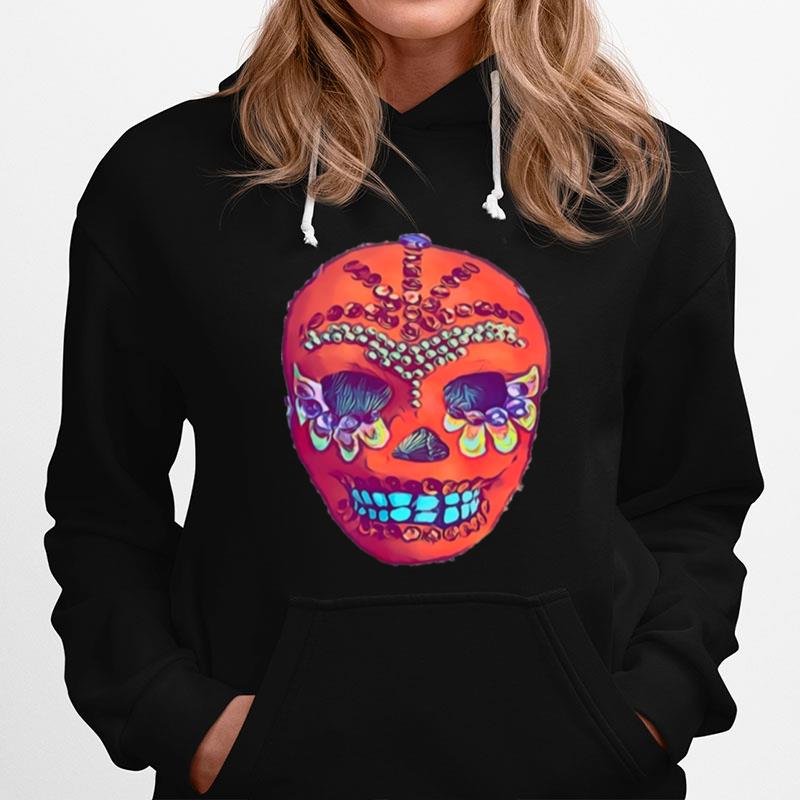Skull Portrait Cool Mexican Orange Day Of The Dead Hoodie