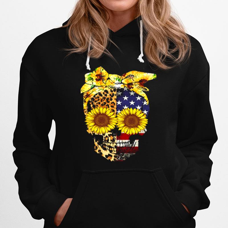 Skull Sunflower Leopard American Flag Hoodie