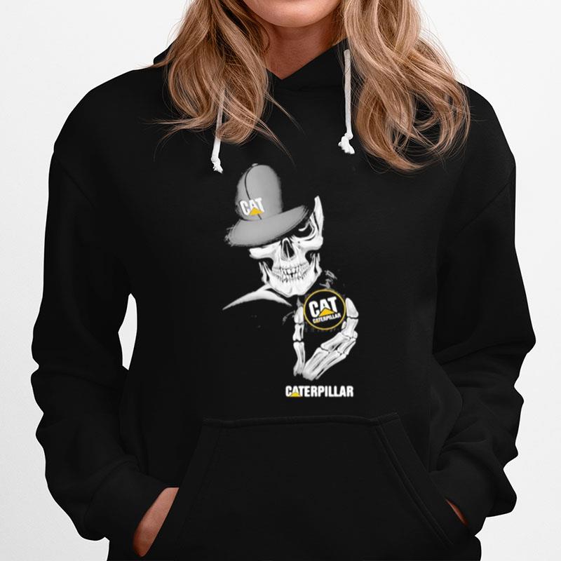 Skull Wear Hat And Hug Caterpillar Logo Hoodie