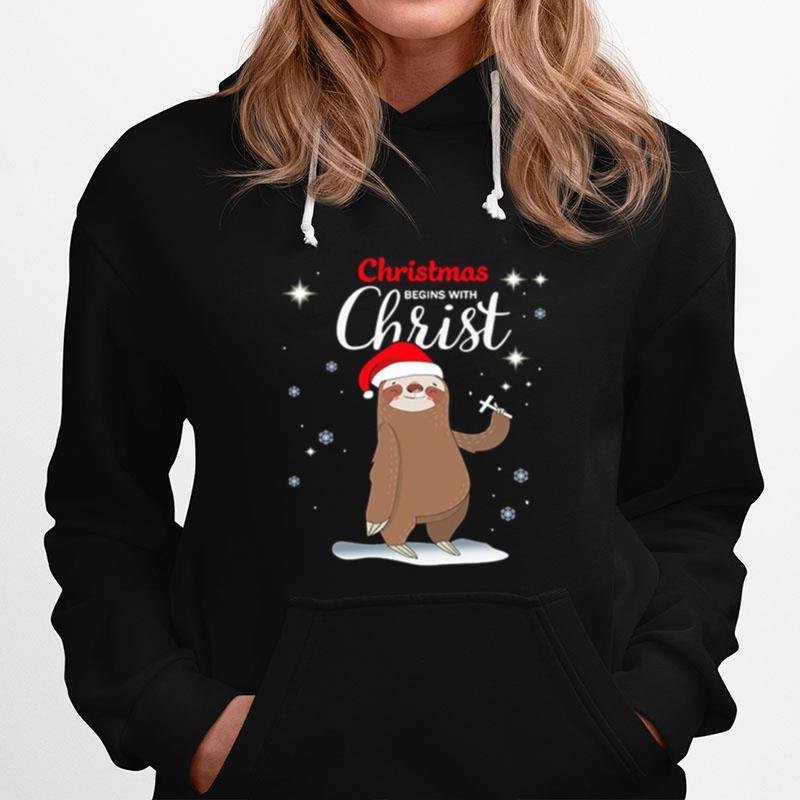 Sloth Christmas Begins With Christ Hoodie