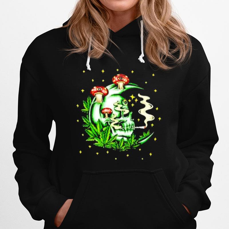 Smoking Skull Moon Mushroom And Weed Hoodie