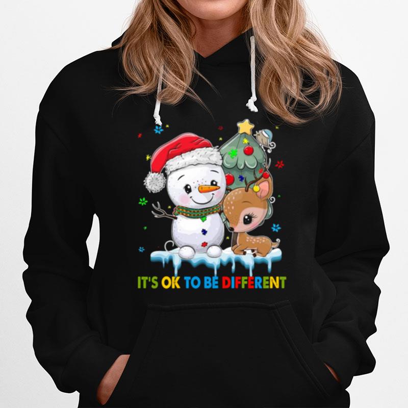 Snowman And Reindeer Autism Its Ok To Be Different Christmas Hoodie