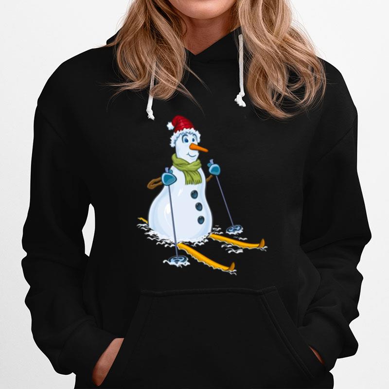 Snowman Joyfully Greets Winter On Skis Hoodie