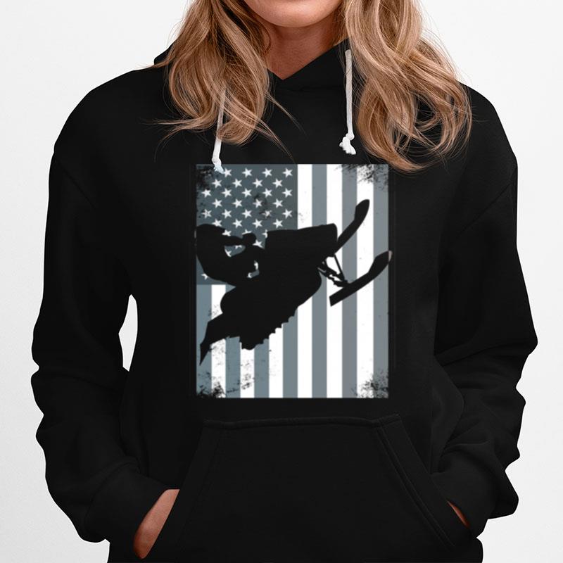 Snowmobile American Flag Snocross Usa Ride Sled Distressed Hoodie