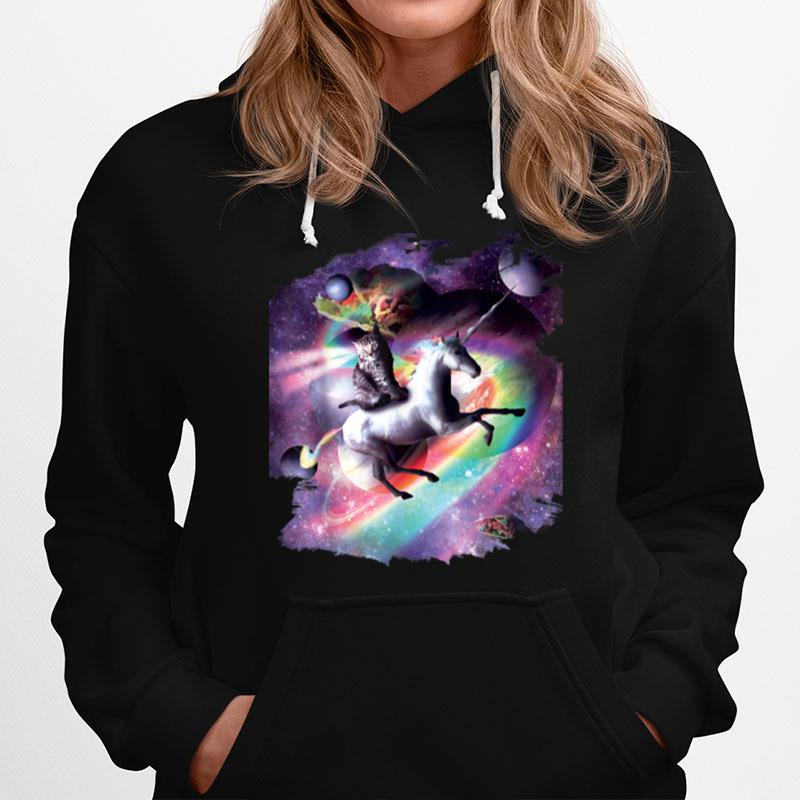 Space Cat Riding Unicorn Laser Tacos And Rainbow Hoodie