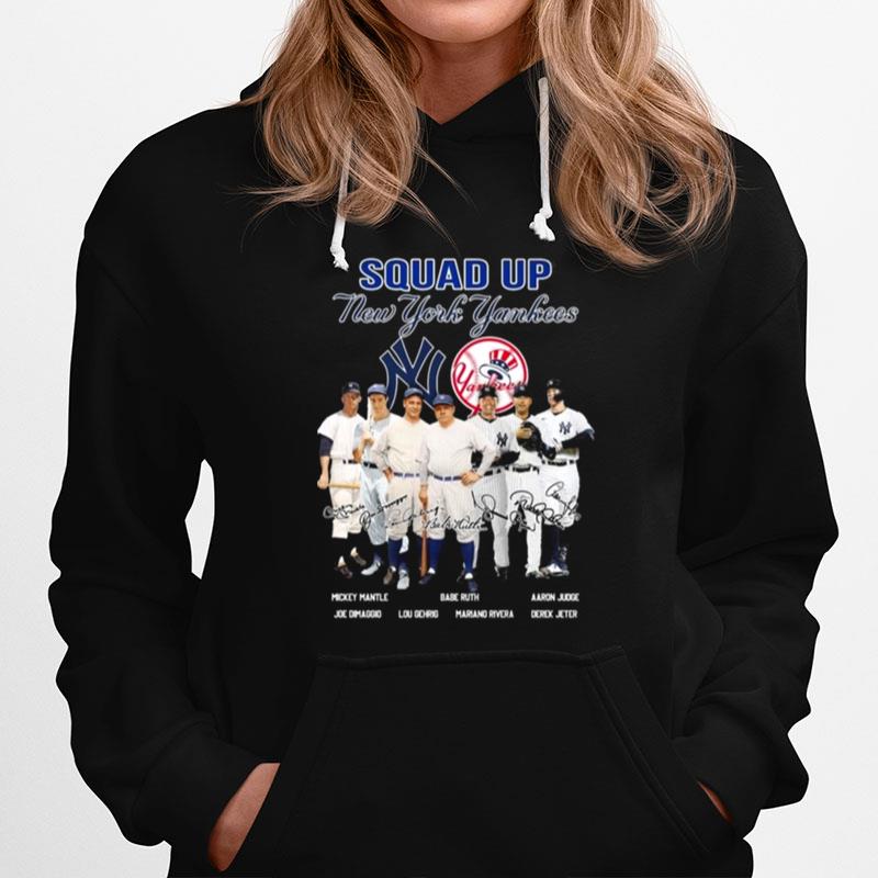 Squad Up New York Yankees Mickey Mantle Babe Ruth Aaron Judge Signatures Hoodie