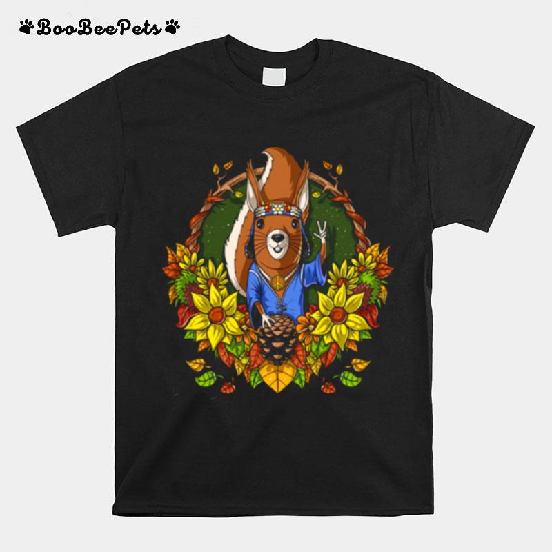 Squirrel Hippie Sunflowers Forest Animal Autumn Nature T-Shirt