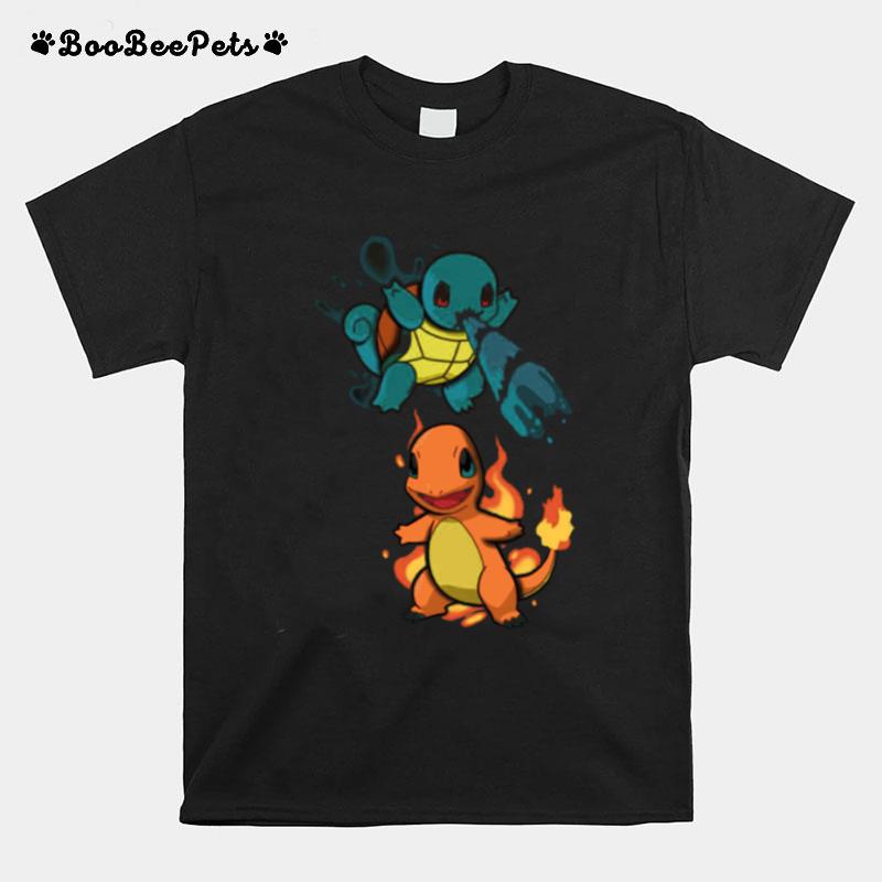 Squirtle And Charmander Cartoon Design Pokemon T-Shirt