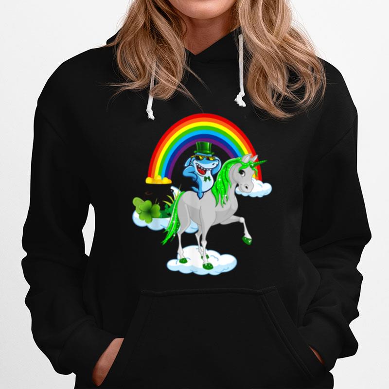 St Patricks Day Shark Riding Irish Unicorn Hoodie