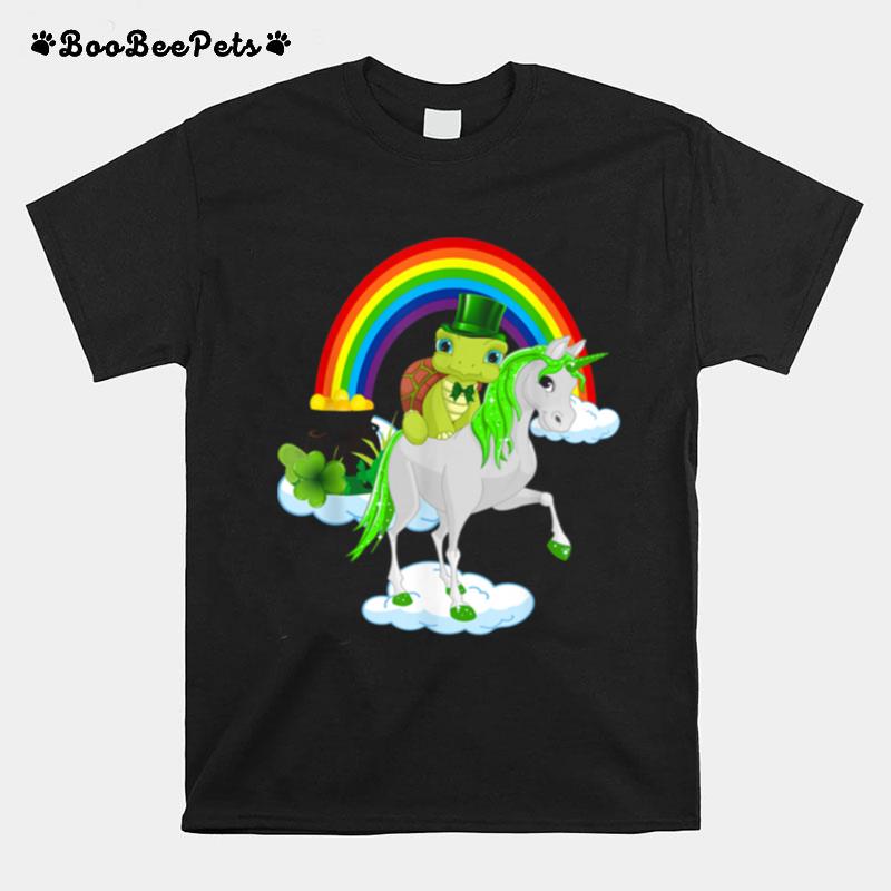 St Patricks Day Turtle Riding Irish Unicorn T-Shirt